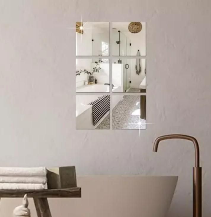 QuickGlam Wall Mirrors: 4-Piece Wall Sticker Mirror Set